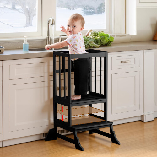 COSYLAND Height-Adjustable Toddler Standing Tower – Stable Kitchen