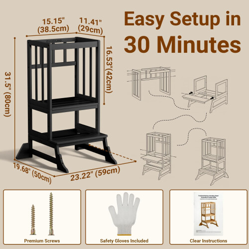 COSYLAND Height-Adjustable Toddler Standing Tower – Stable Kitchen 1