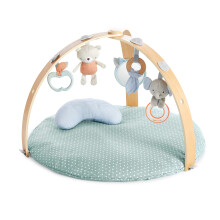 Ingenuity, Cosy Spot Reversible Duvet Activity Gym and Padded Play Mat with Wooden Removable Toy Bar, 6 Detachable Toys, Foldable for Easy Transport,