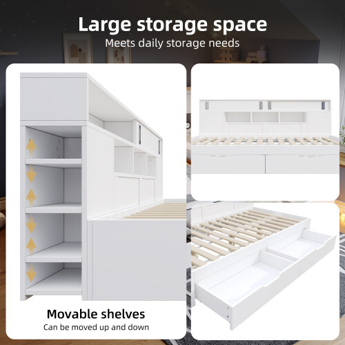 3FT Sofa Bed Storage Dayed, Multifunctional Storage Bed with Drawers, Shelves & Cabinets, 90*190 cm 1