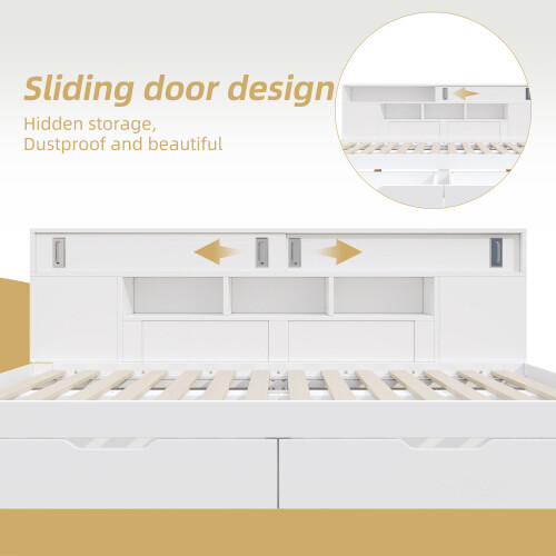 3FT Sofa Bed Storage Dayed, Multifunctional Storage Bed with Drawers, Shelves & Cabinets, 90*190 cm 2