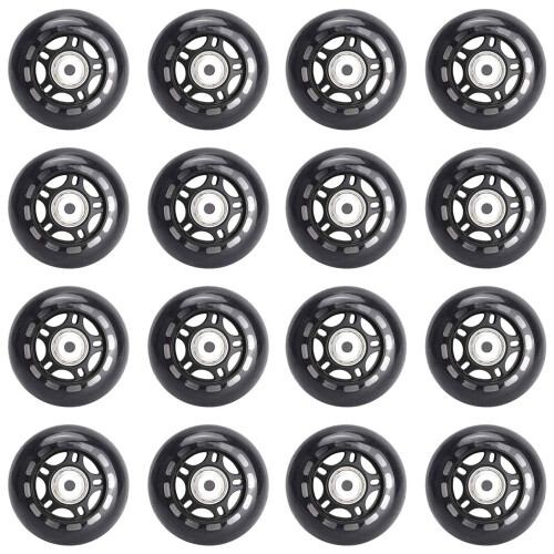 16 Pack Inline Skate Wheels Indoor/Outdoor Replacement Wheel with Bearings 70mm,Black