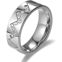 (Silber, 57 (18.1)) JewelryWe Women's Stainless Steel Ring ECG Heartbeat Engraved Cubic Zirconia Engagement Ring Silver Gold Rose Gold 52-60mm