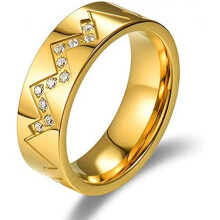 (Gold, 60 (19.1)) JewelryWe Women's Stainless Steel Ring ECG Heartbeat Engraved Cubic Zirconia Engagement Ring Silver Gold Rose Gold 52-60mm