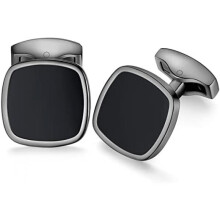 (Schwarz) HONEY BEAR Men's Square Cufflinks Wedding Business Cufflinks Classic Accessory Silver