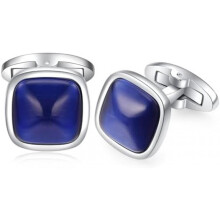 (Royal Blau Opal) HONEY BEAR Men's Square Cufflinks Wedding Business Cufflinks Classic Accessory Silver