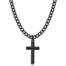 (22 inch, Schwarz) TINGN 14K Gold Plated Cross Necklace for Men Boys Black Stainless Steel Cuban Link Chain Christian Jewelry Baptism Gift 18-24 Inch