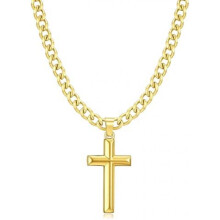 (24 inch, Gold) TINGN 14K Gold Plated Cross Necklace for Men Boys Black Stainless Steel Cuban Link Chain Christian Jewelry Baptism Gift 18-24 Inch
