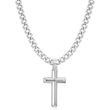 (22 inch, Silber) TINGN 14K Gold Plated Cross Necklace for Men Boys Black Stainless Steel Cuban Link Chain Christian Jewelry Baptism Gift 18-24 Inch
