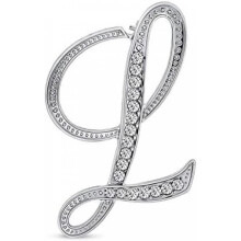 (Silver L) Large Letter Brooch with Rhinestones - Crystal Cursive Script Alphabet Initial Pin for Women Girls Teens, Silver Gold Tone Scarf Clip