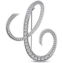 (Silver C) Large Letter Brooch with Rhinestones - Crystal Cursive Script Alphabet Initial Pin for Women Girls Teens, Silver Gold Tone Scarf Clip