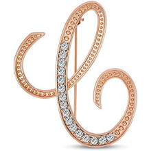 (Rosa) Large Letter Brooch with Rhinestones - Crystal Cursive Script Alphabet Initial Pin for Women Girls Teens, Silver Gold Tone Scarf Clip