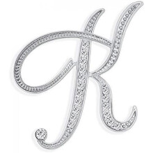 (Silver K) Large Letter Brooch with Rhinestones - Crystal Cursive Script Alphabet Initial Pin for Women Girls Teens, Silver Gold Tone Scarf Clip