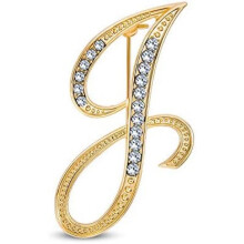 (Gold J) Large Letter Brooch with Rhinestones - Crystal Cursive Script Alphabet Initial Pin for Women Girls Teens, Silver Gold Tone Scarf Clip