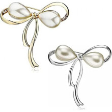 (Gold) Elegant Pearl Bow Brooch for Women Alloy Rhinestone Brooch Simple Faux Pearl Pin for Wedding Party Gold