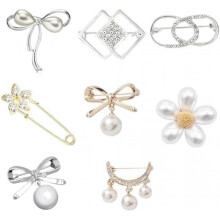 (Gold & Silber246) Elegant Pearl Bow Brooch for Women Alloy Rhinestone Brooch Simple Faux Pearl Pin for Wedding Party Gold