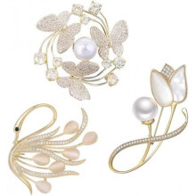 (Gold280) Elegant Pearl Bow Brooch for Women Alloy Rhinestone Brooch Simple Faux Pearl Pin for Wedding Party Gold