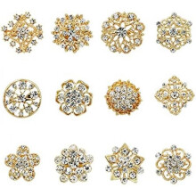 (Gold) 12Pcs Crystal Corsage Brooch Set Silver Tone Wedding Bouquet Decor Flower Pins for Women Dress