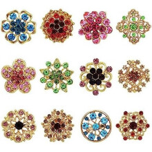 (Farbe) 12Pcs Crystal Corsage Brooch Set Silver Tone Wedding Bouquet Decor Flower Pins for Women Dress
