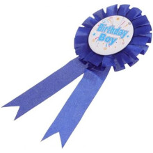 Blue Birthday Button Pin for Boys Flower with Bow Metal Badge Party Decoration