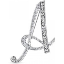 (Silver A) Large Letter Brooch with Rhinestones - Crystal Cursive Script Alphabet Initial Pin for Women Girls Teens, Silver Gold Tone Scarf Clip