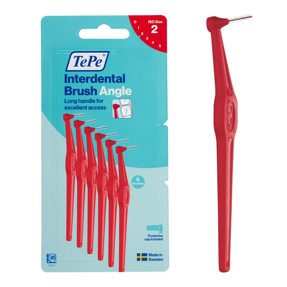 TePe Interdental Brush Angle, Red, 0.5mm/ISO 2, 6pcs, Carton Pack | Cleaning between teeth, Plaque remover for teeth with narrow gaps, for Healthy gums and teeth - Image 3