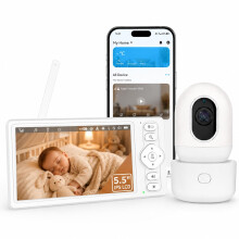 HelloBaby Baby Monitor 5.5" IPS Screen,5000mah Battery,1296p App View, Motion Detection Baby Monitor with Camera and Night Vision, ECO, 2-Way Talk, 8
