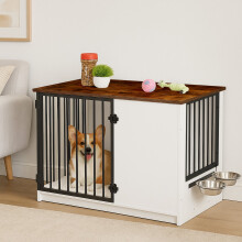 Hondenbench voor binnen met voerbakken, houtlook, medium