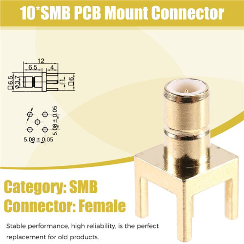 10 Pezzi SMB PCB Mount Connector SMB Maschio RF Coassiale Adapter 2