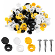 304 Stainless Steel License Plate Screws Caps Black White Yellow Set(48pcs)