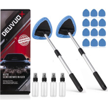 deuvuo Upgraded Car Windscreen Cleaner, 18 Pcs Expandable Car Windshield Cleaning Tool With 12 Reusable Microfiber Pads, Multifunctional Auto Window