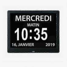 Horloge numérique tout-en-un 7" avec calendrier, date et heure, horloge pour parents atteints de la maladie d'Alzheimer - Noir - 204143