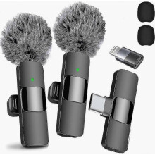 2024 Professional Wireless Lavalier Microphone 2 Pack Noise Canceling Crystal Clear Recording with USB-C for iPhone 15 Pro Max, iPad, A