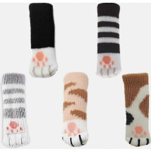 Lot de 20 chaussettes de chaise, 5 motifs, chaussettes tricotées pour meubles, motif chat, anti-griffures et anti-bruit, protection pou