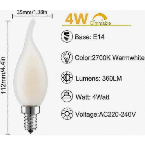 Λάμπα LED E14 με ρυθμιζόμενο νήμα, σετ 10 λαμπτήρων φλόγας, ισοδύναμη κατανά 1