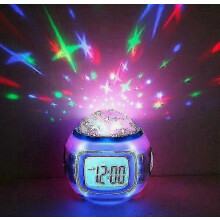 Réveil porte-bonheur pour enfants, veilleuse musicale avec affichage de la température et de la date, projecteur de plafond étoilé