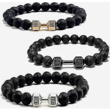 Pulsera Traintough de 3 piezas con diseño de mancuernas, pulsera de cuentas de alta calidad para hombre, pulsera de mancuernas de piedr