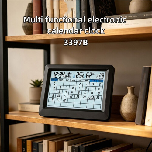Väckarklocka Digital Kalender Väggklocka Veckonummer Termometer Hygrometer Sovrum Skrivbordsklocka 12/24 Timmar Hem 2
