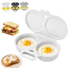 2027 New Dual Cavity Microwave Egg Poacher With Lid & Handle, White