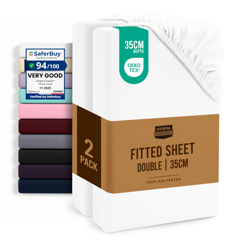 Utopia Bedding Fitted Sheet Double (2 Pack), White