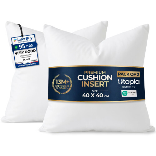Utopia Bedding Cushion Inserts 2 Pack, 40 x 40 cm, Sofa Cushions