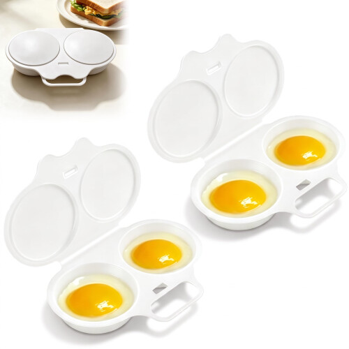 Microwave Egg Poacher With Lid & Handle, Dual Cavity Microwave Egg Cooker