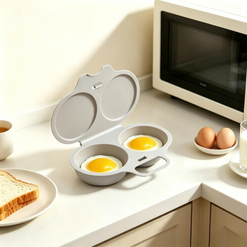Microwave Egg Poacher With Lid & Handle, Dual Cavity Microwave Egg Cooker 2