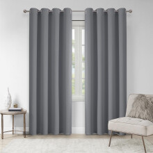VEHEDE Grey Blackout Thermal Curtains 84 Inch Drop for Living Room, Soft Eyelet