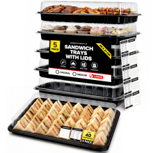 ebake 5 Pack Sandwich Platter Trays with Lids – Reusable Catering Food Trays for