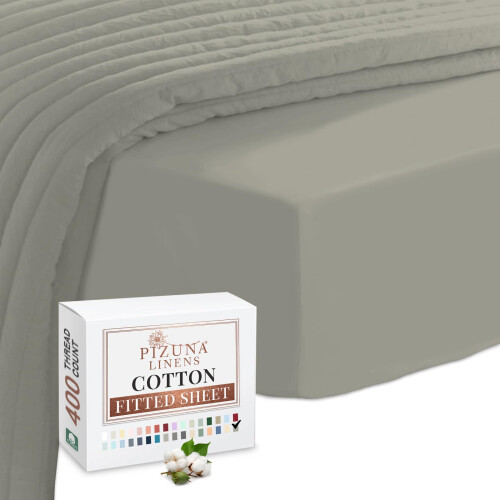 Pizuna 100% Cotton Small Double Fitted Sheet Violet Grey 400 Thread Count
