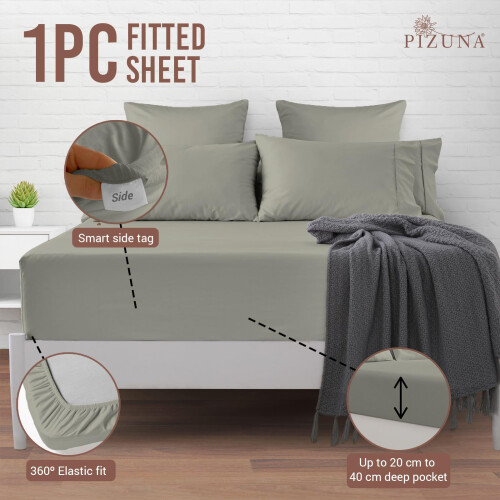 Pizuna 100% Cotton Small Double Fitted Sheet Violet Grey 400 Thread Count 2