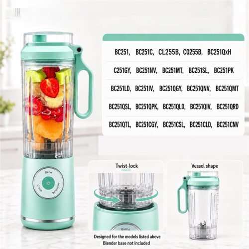 For  Blast Max Blender BC251 Replacement Container and Lid 625ml Replacement Cup with Leak Proof Lid and Boots 2