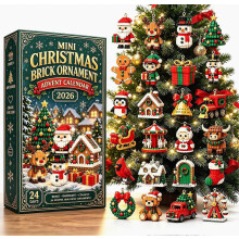 24-tägiger Mini-Weihnachtsbaum-Adventskalender aus Bausteinen (2026), 24 einzigartige, baubare Weihnachtsmotive mit Aufhängeschlaufen,