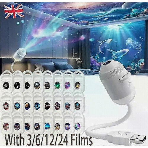 2 in 1 Galaxy Night Light Projector USB Lamp with 24 Projection Films Mini Star Sky Light